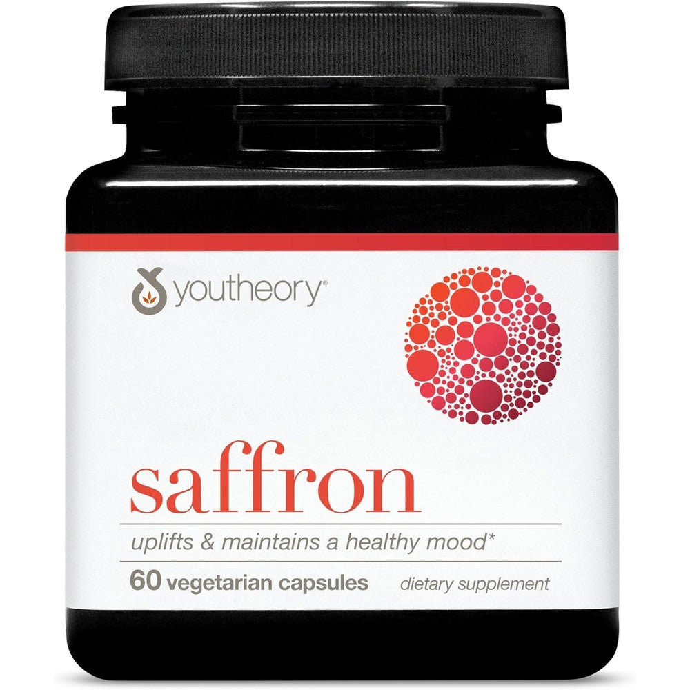 Youtheory Saffron Advanced 60 capsules front bottle view for mood support