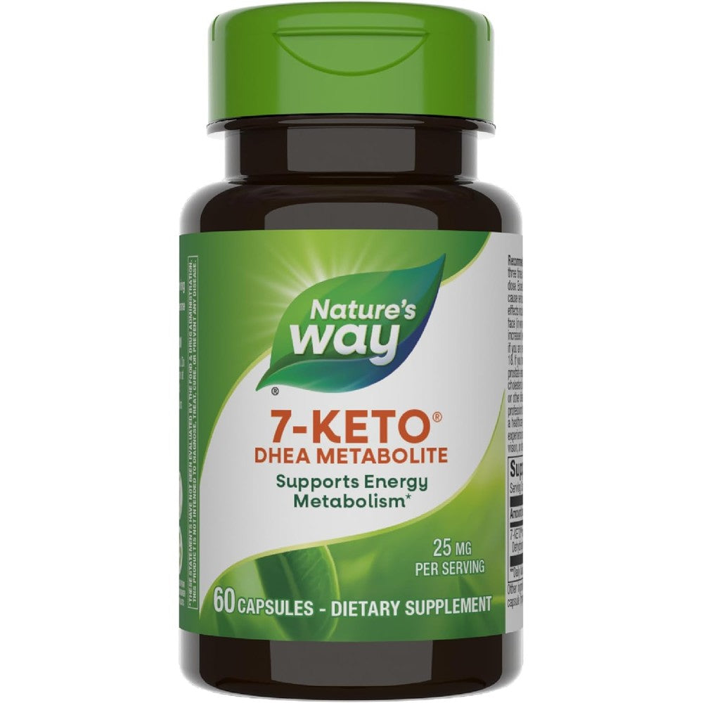 Nature's Way 7-Keto DHEA Metabolite 25mg 60 capsules front view showing energy metabolism supplement packaging