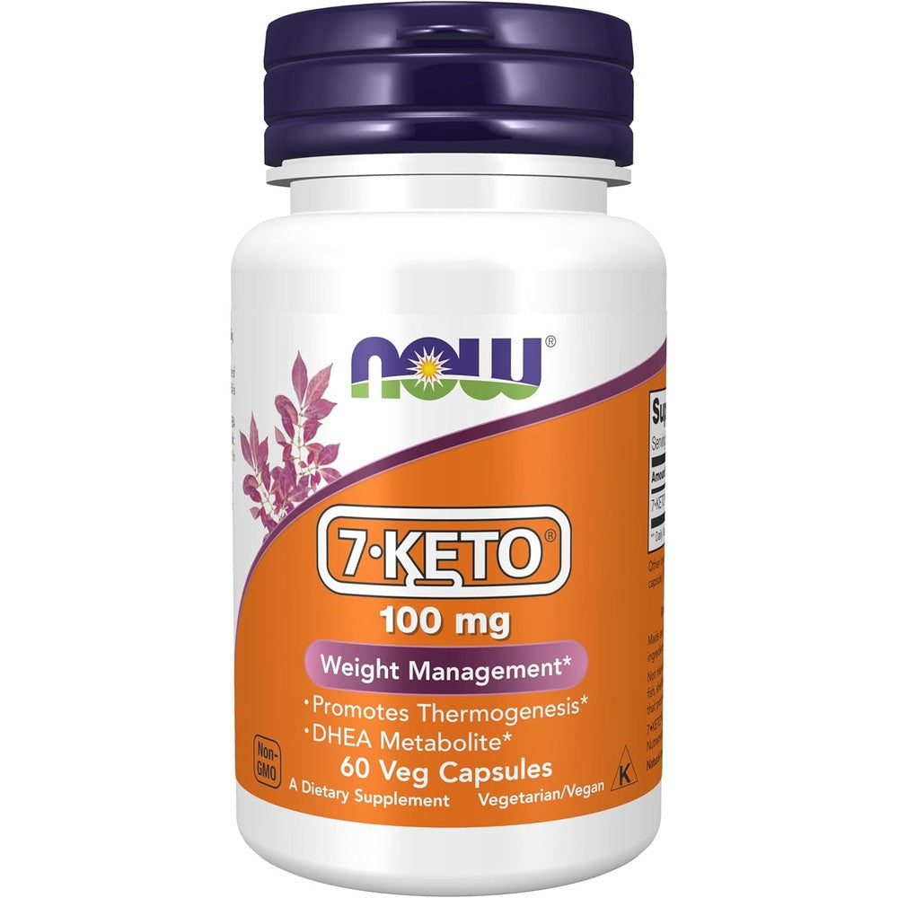 Now Foods 7-Keto DHEA 100 Milligrams 60 Vegetarian Capsules front bottle view for weight management