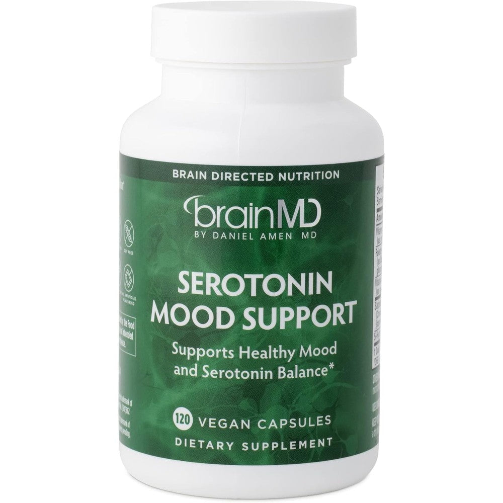 BrainMD Serotonin Mood Support 120 Capsules bottle front view for mood balance