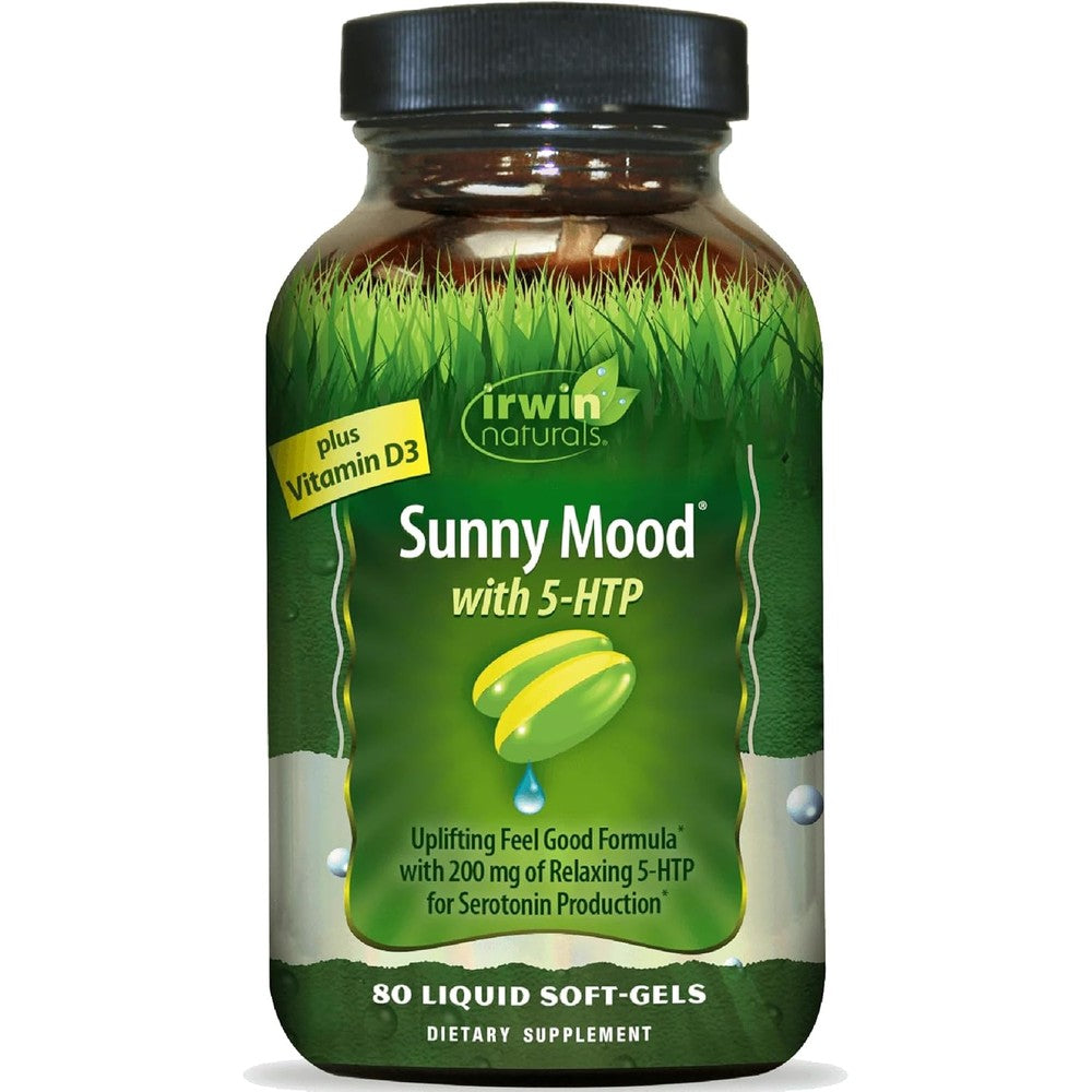 Irwin Naturals Sunny Mood with 5-HTP 80 Liquid Soft-Gels front bottle view