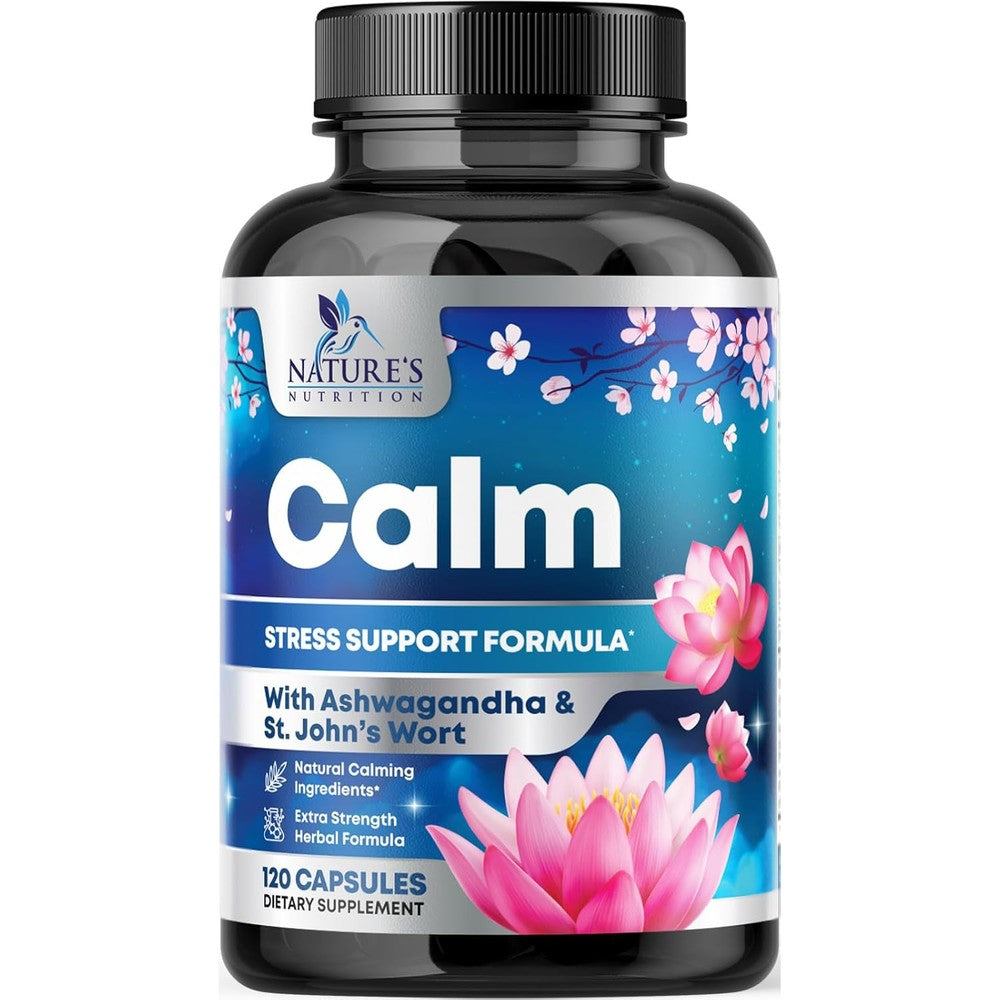Nature's Nutrition Natural Calm 120 capsules front bottle view for stress relief.