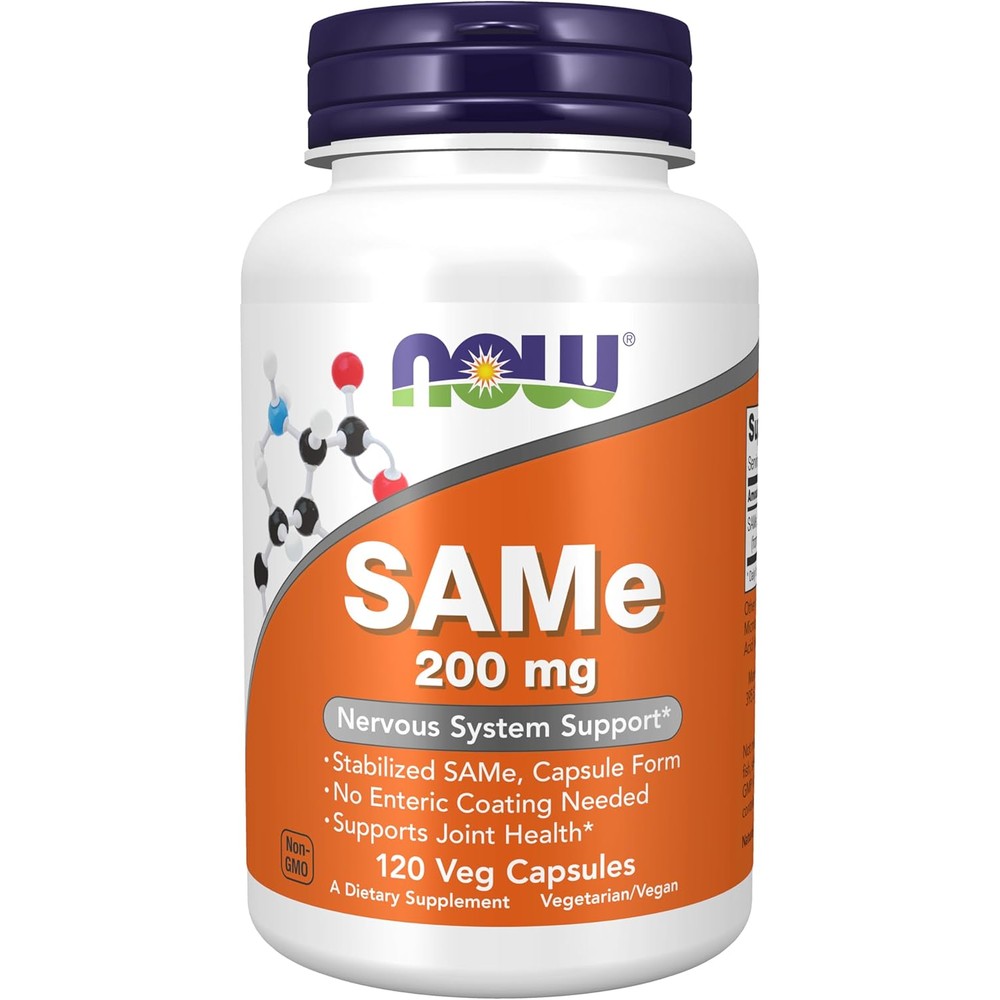 NOW Foods SAMe 200 mg 120 Veg Capsules front view authentic USA import supplement