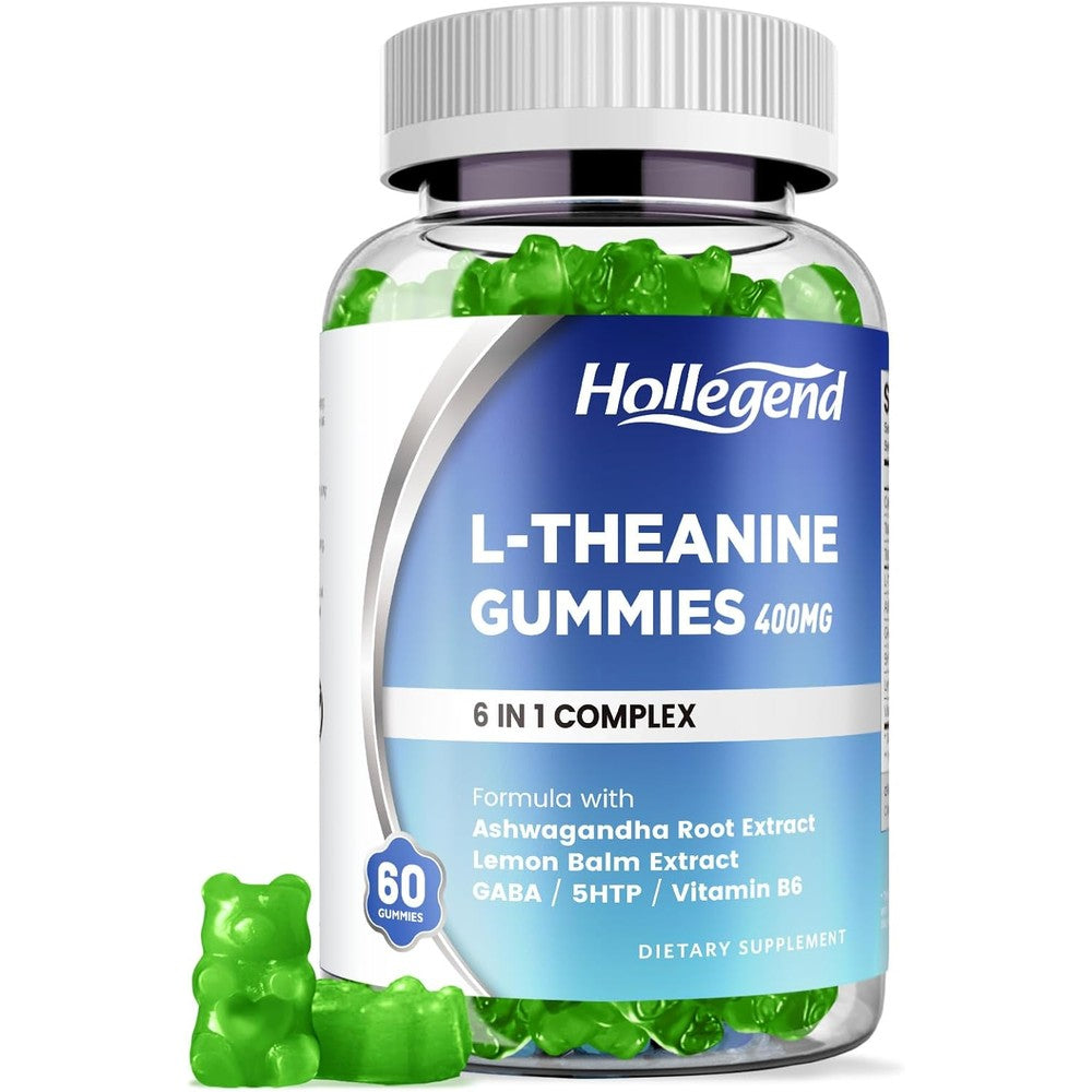 Hollegend L-Theanine Gummies 400mg front view bottle for stress relief