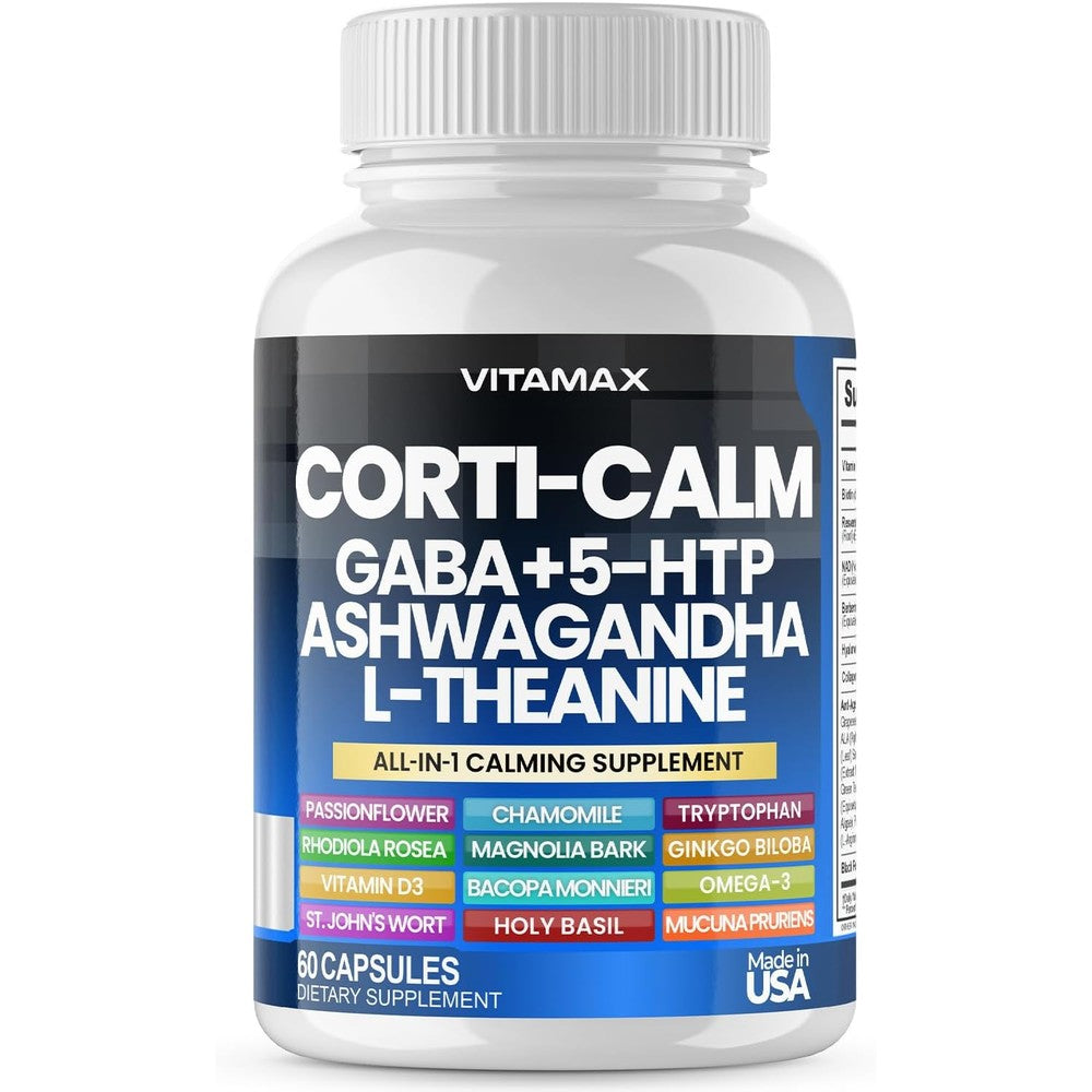 Vitamax Corti-Calm Cortisol Supplement front view 60 capsules bottle