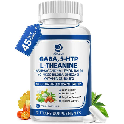 Lukaree GABA 750mg 90 capsules front bottle view for stress relief.