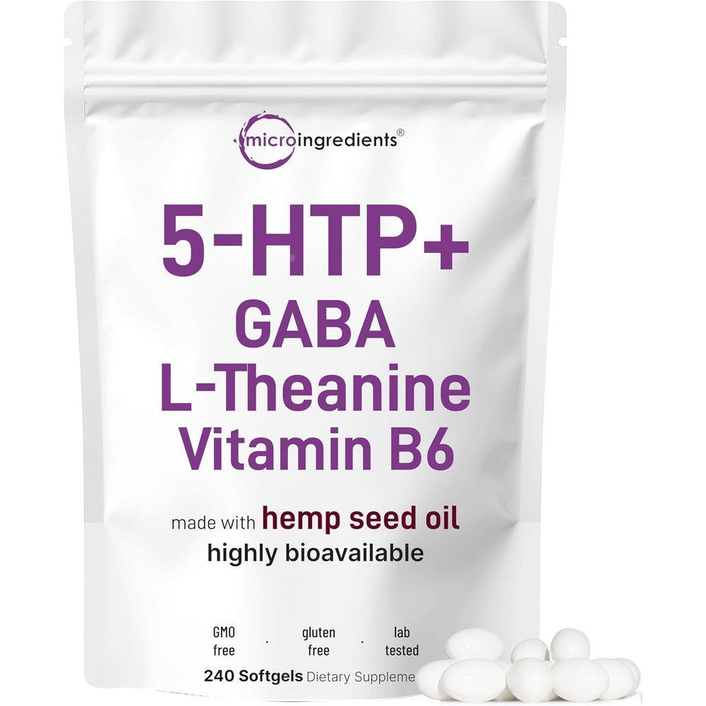 Micro Ingredients 5-HTP GABA L-Theanine softgels front view authentic USA import