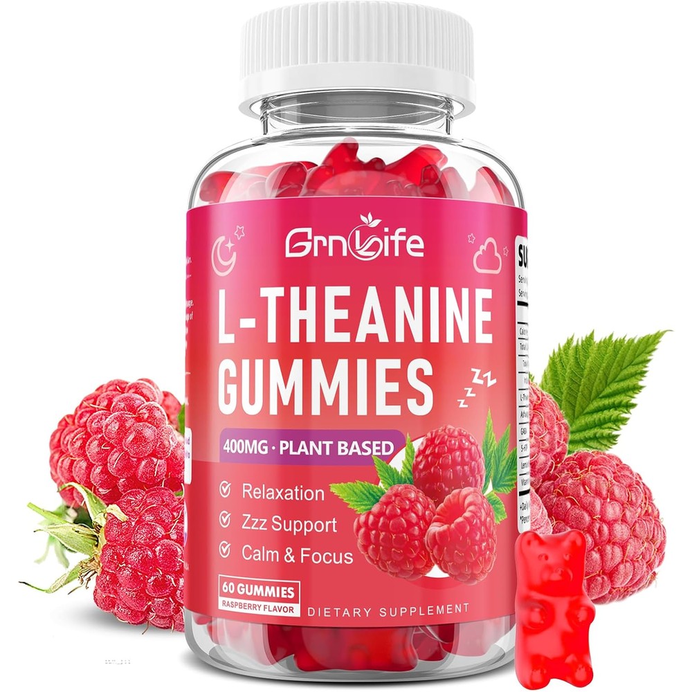 GrnLife L-Theanine Gummies front view bottle for stress relief