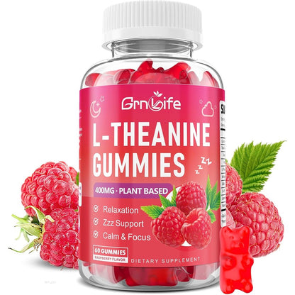 GrnLife L-Theanine Gummies front view bottle for stress relief