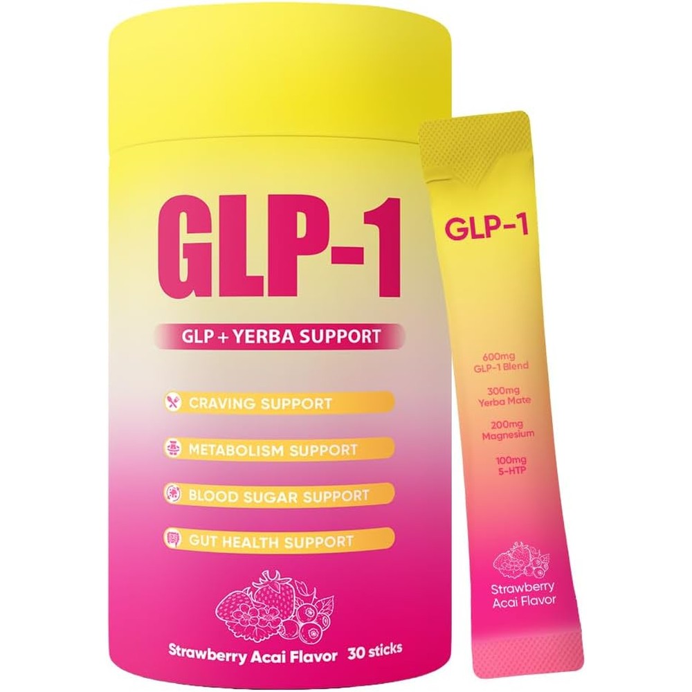 Plocoxe GLP-1 Cutting Drink Mix front packaging showing Strawberry Açaí flavor lifestyle supplement.