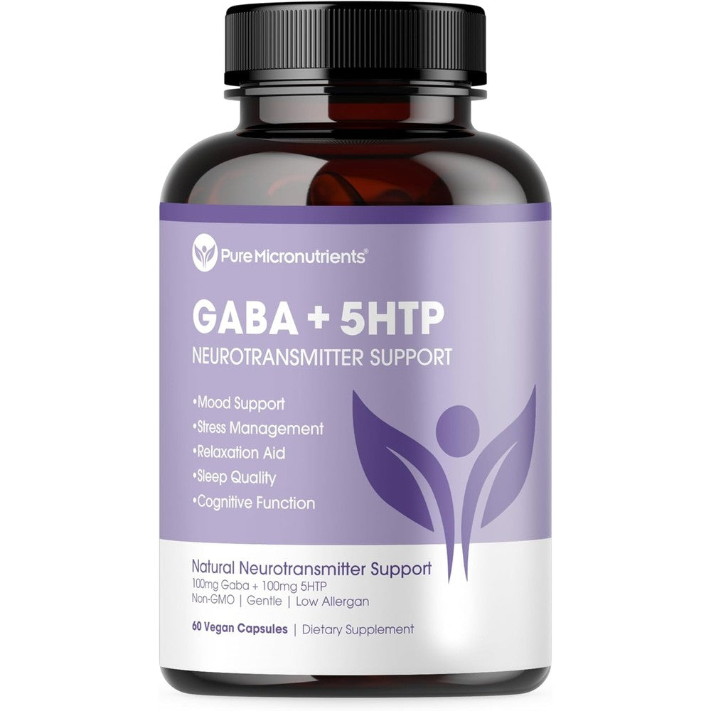 Pure Micronutrients 5-HTP Plus GABA 60 Veggie Capsules front bottle view for sleep support