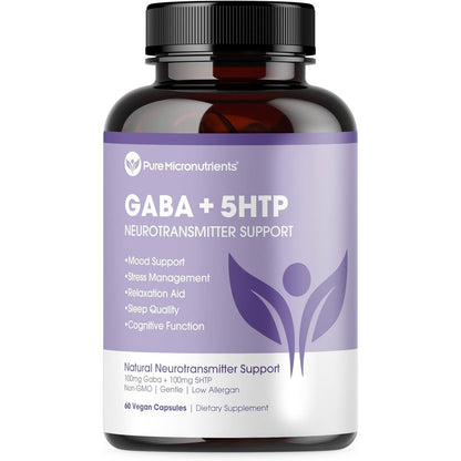 Pure Micronutrients 5-HTP Plus GABA 60 Veggie Capsules front bottle view for sleep support