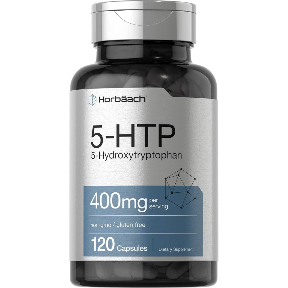 Horbäach 5-HTP 400mg 120 capsules front bottle view for mood support.