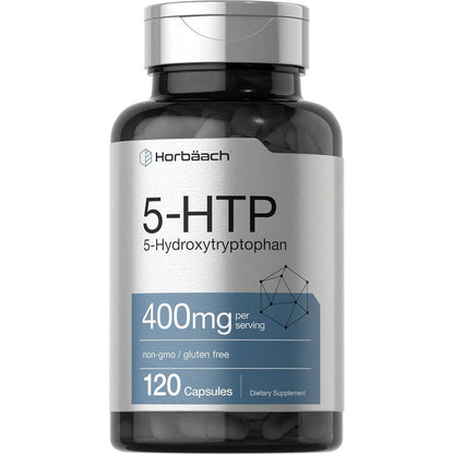Horbäach 5-HTP 400mg 120 capsules front bottle view for mood support.