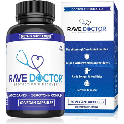 Rave Doctor 5 HTP Supplement front bottle view for festival recovery