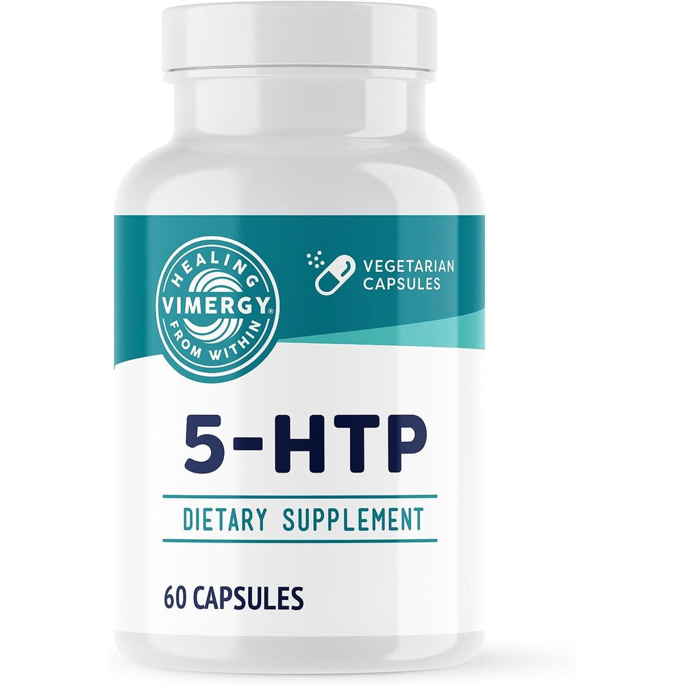 Vimergy 5-HTP 60 count bottle front view for mood support.