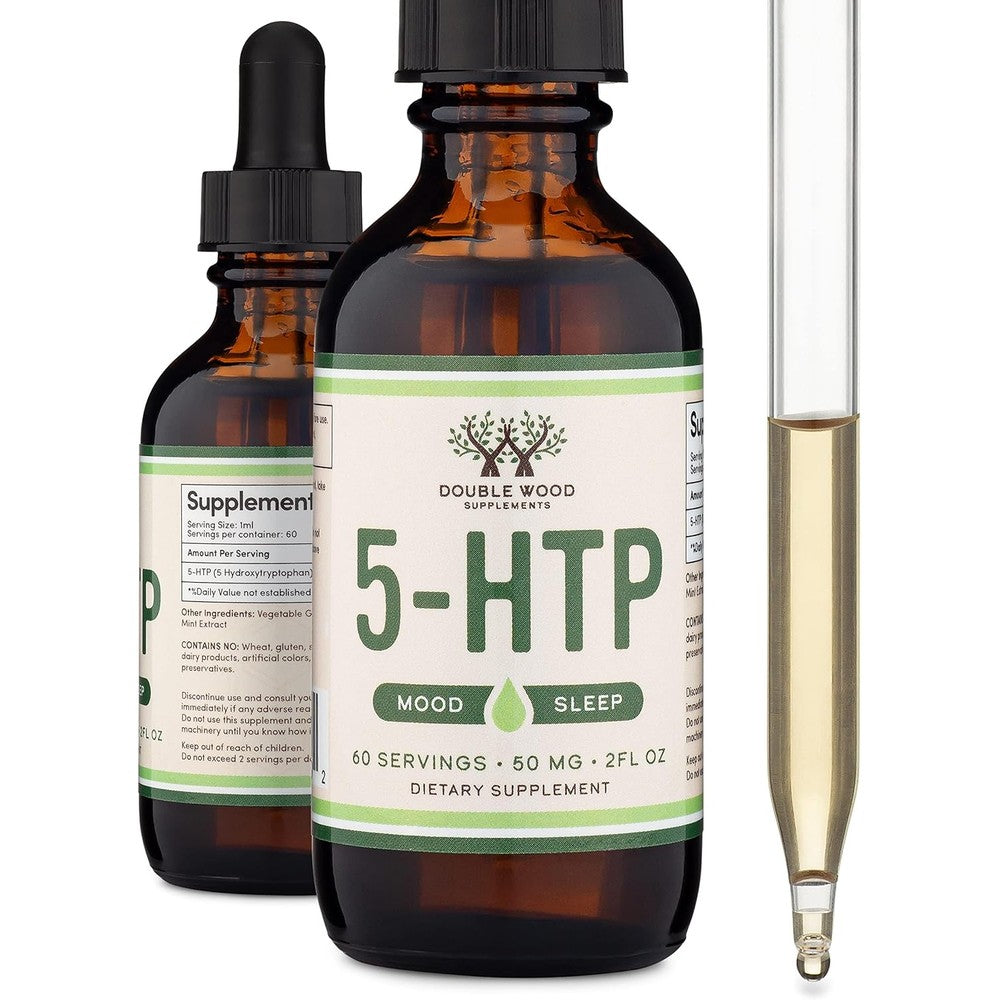 Double Wood Supplements 5-HTP Liquid Drops front view for serotonin support.