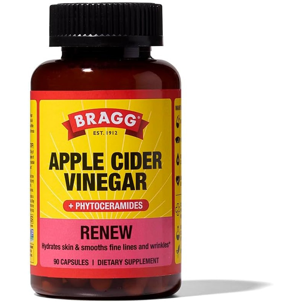 Bragg Renew Apple Cider Vinegar Capsules front bottle view for skin hydration