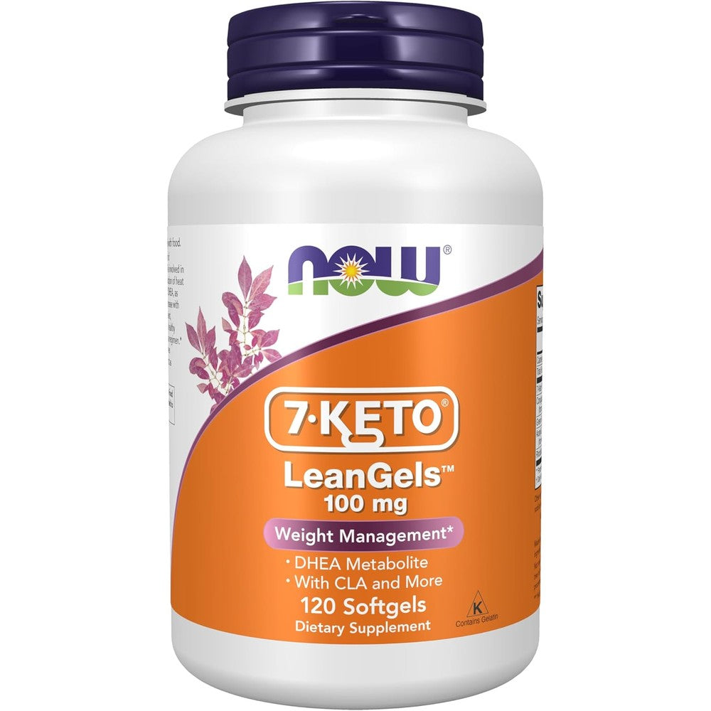 NOW Foods 7 Keto LeanGels 100 Milligrams front view bottle of dietary supplement for cellular energy