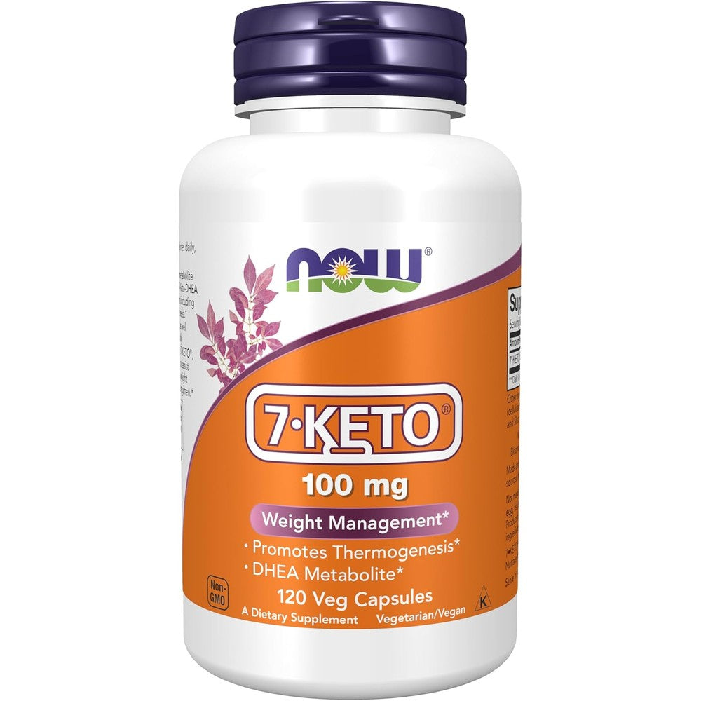 Now Foods 7 Keto DHEA Acetate 100 Milligrams bottle front view showing weight management support benefits