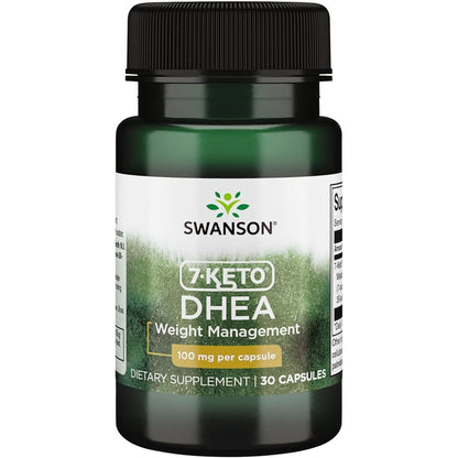Swanson Diet 7 Keto DHEA 100 Milligrams 30 capsules bottle front view showing metabolism support benefits