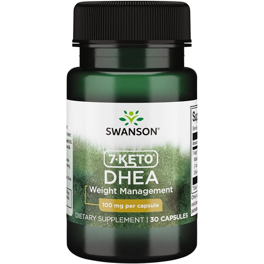 Swanson Diet 7 Keto DHEA 100 Milligrams 30 capsules bottle front view showing metabolism support benefits