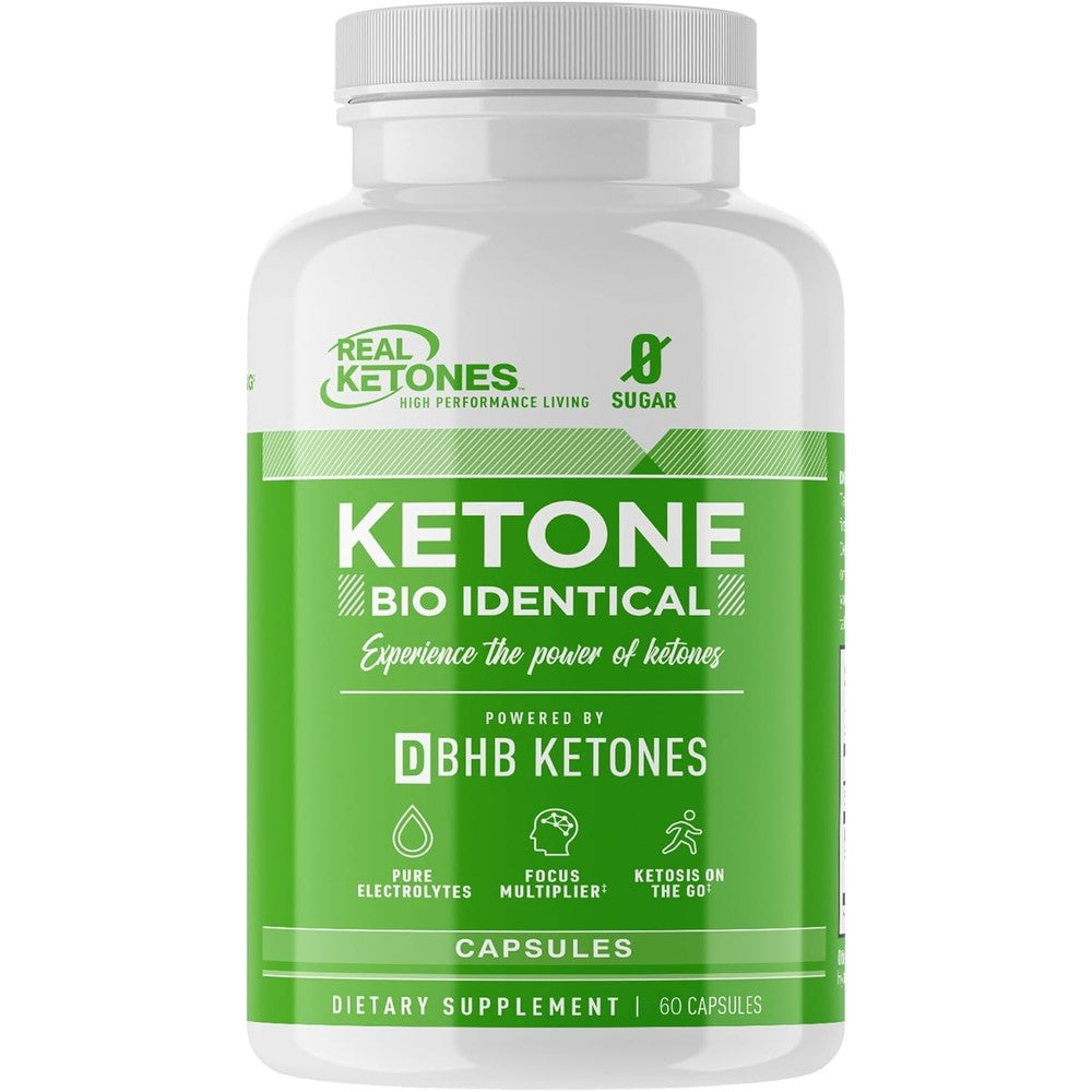 Real Ketones Real Keto BHB Salts 60 capsules front view showing premium packaging