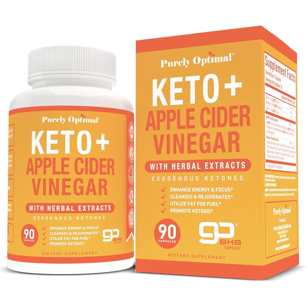 Purely Optimal Keto Plus ACV 90 capsules front view bottle authentic USA import