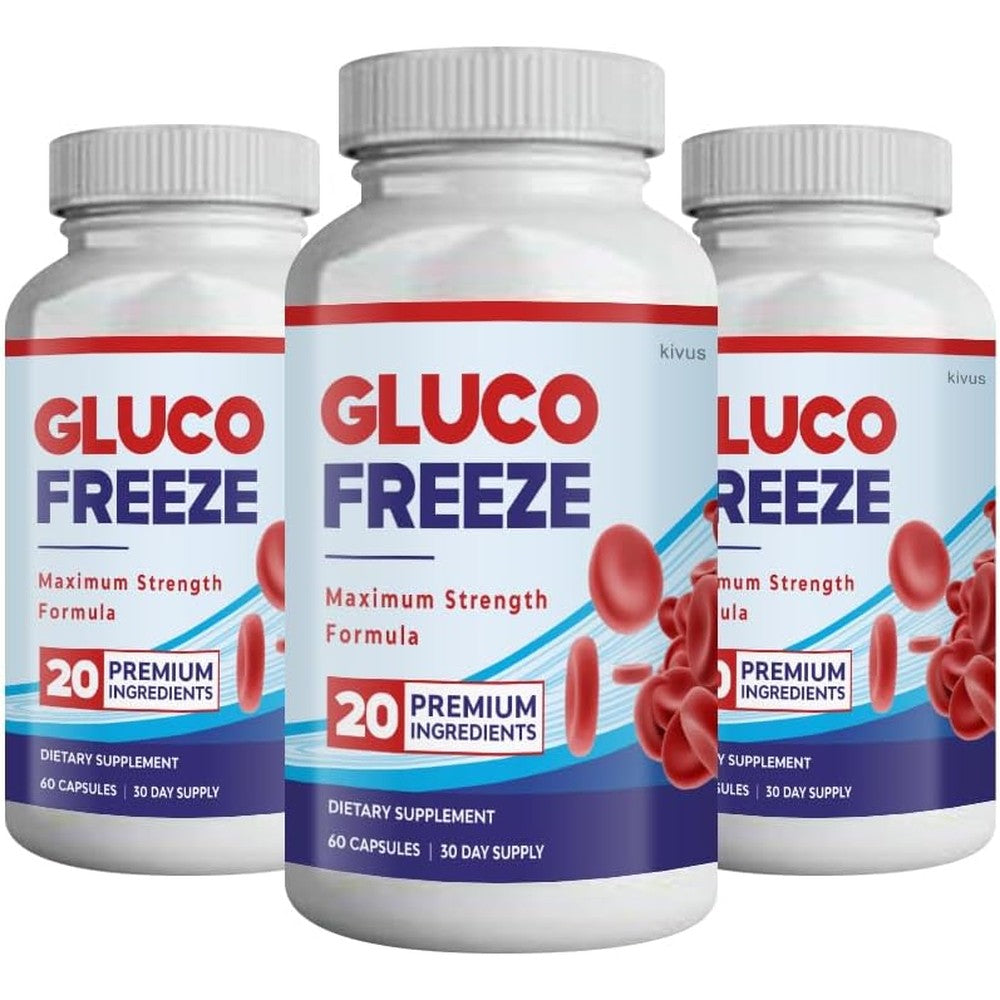 Kivus Glucofreeze dietary glucose supplement three pack front view for blood sugar support