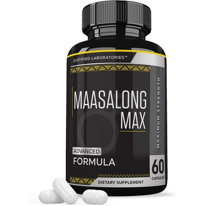 Justified Laboratories Maasalong Max 1600mg Men's Formula 60 Capsules front view showing authentic imported packaging.