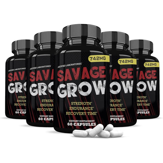 Justified Laboratories Savage Grow 742mg Men's Health Formula front view capsule bottle.