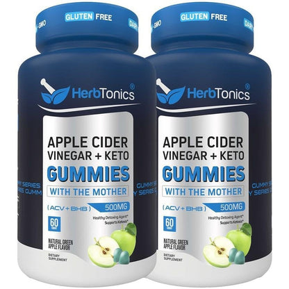 Herbtonics Keto Apple Cider Vinegar 120 Gummies front view bottle showing green apple flavor text