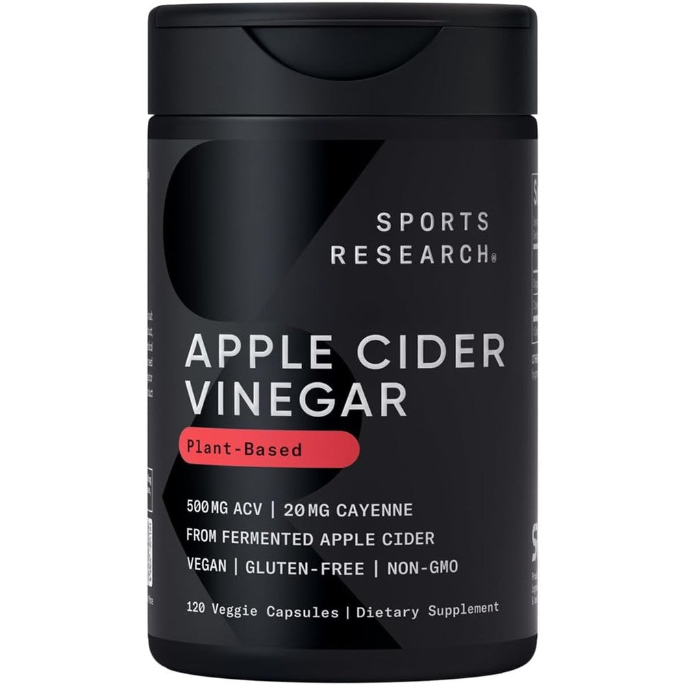 Sports Research Keto Plus Apple Cider Vinegar 120 Veggie Capsules front view showing authentic USA import labeling.