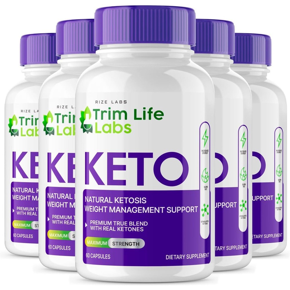 Rize Labs Trim Life Labs Keto ACV three hundred capsules front bottle view for weight loss dietary support.