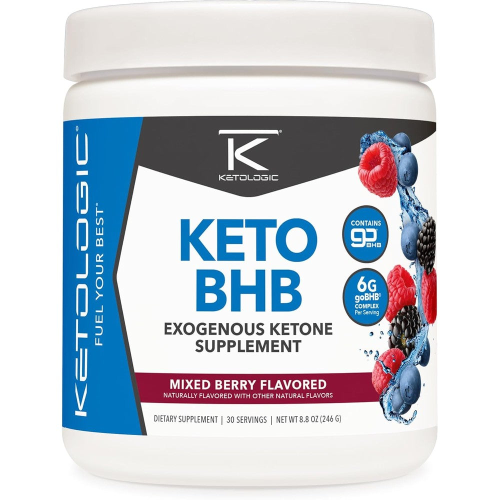 Ketologic Keto BHB Exogenous Ketone Supplement front view of Patriot Pop flavor container showing product details.