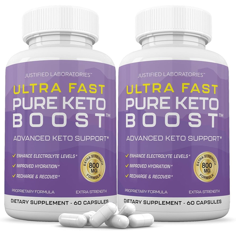 Justified Laboratories Ultra Fast Pure Keto Boost front view of two pack bottles