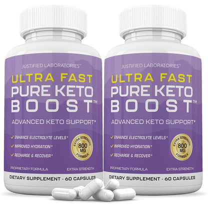 Justified Laboratories Ultra Fast Pure Keto Boost front view of two pack bottles