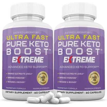 Justified Laboratories Ultra Fast Pure Keto Boost 1675mg capsules front view bottle pack