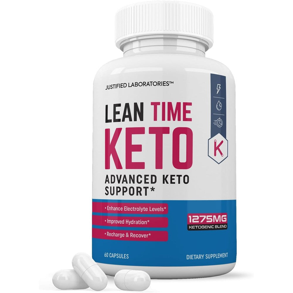 Justified Laboratories Lean Time Keto 1275mg 60 veggie capsules bottle front view showing product labels.