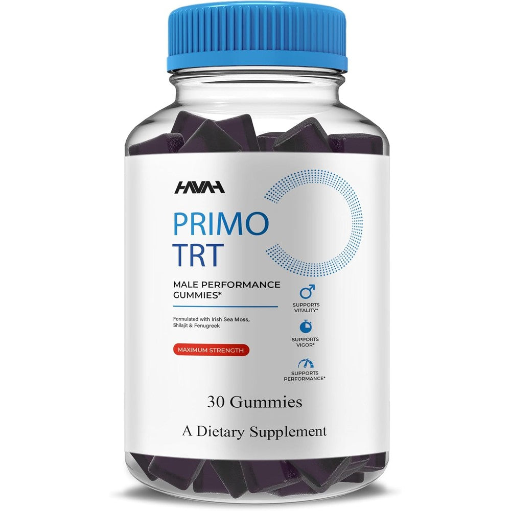 Vitaluxa Primo TRT Maximum Strength Performance Gummies front view packaging for male stamina boost