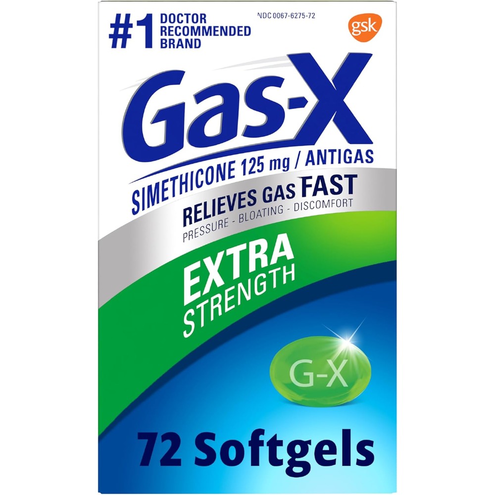Vitalsense Gas-X Extra Strength 125 milligram softgels front packaging for bloating relief