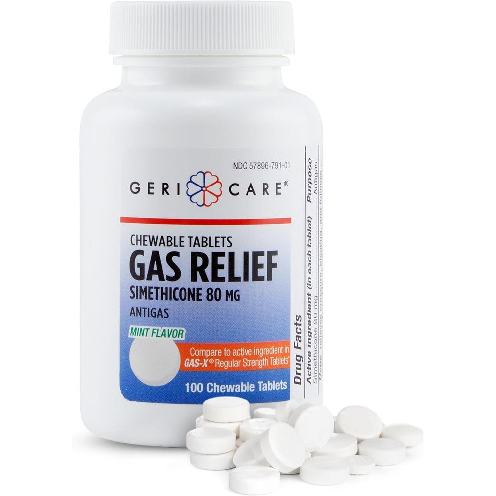 GeriCare Simethicone Chewable Gas Relief Tablets 80mg front view bottle