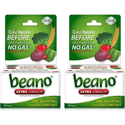 Beano Extra Strength Gas Prevention packaging front view for natural bloating relief
