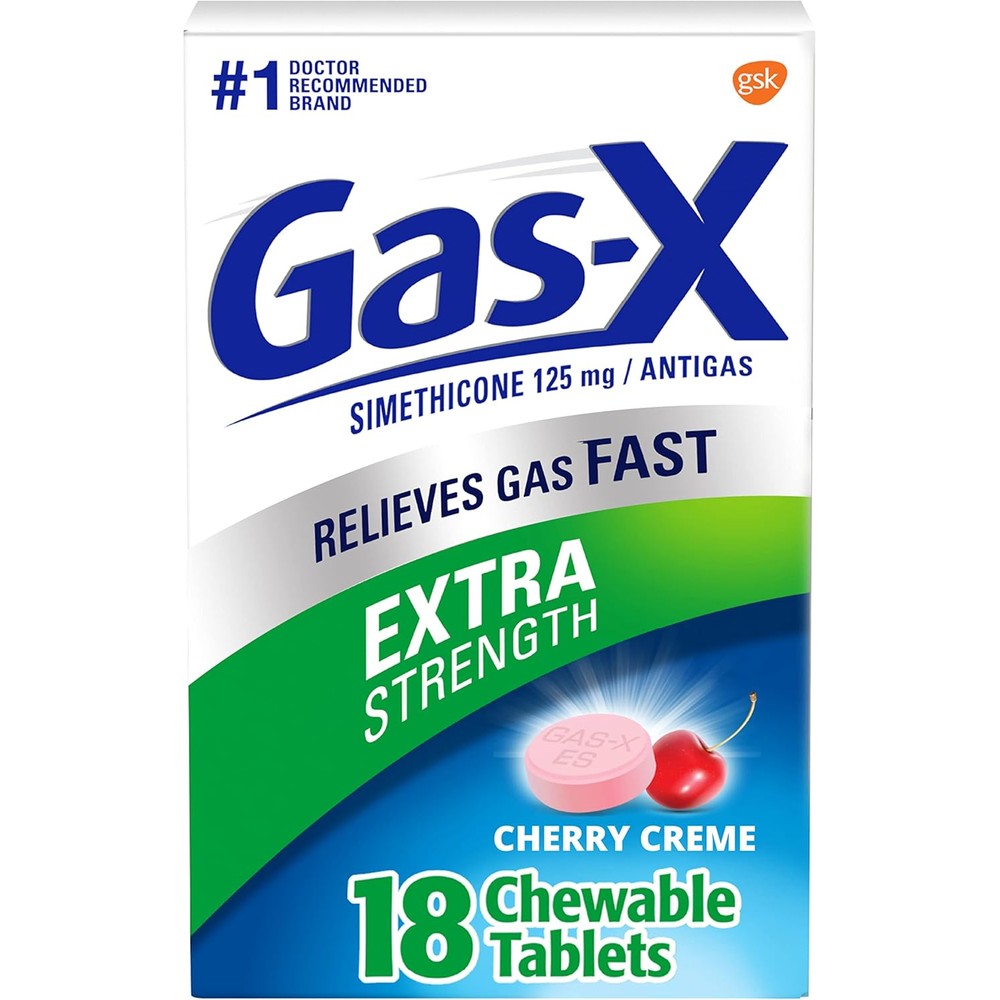Gas-X Extra Strength Chewable Gas Relief Tablets 18 Count front packaging view for bloating relief