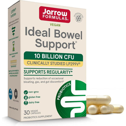 Jarrow Formulas Ideal Bowel Support front view of supplement box for gut health
