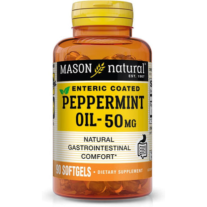 Mason Natural Peppermint Oil 50 mg softgels front bottle view for gastrointestinal support.