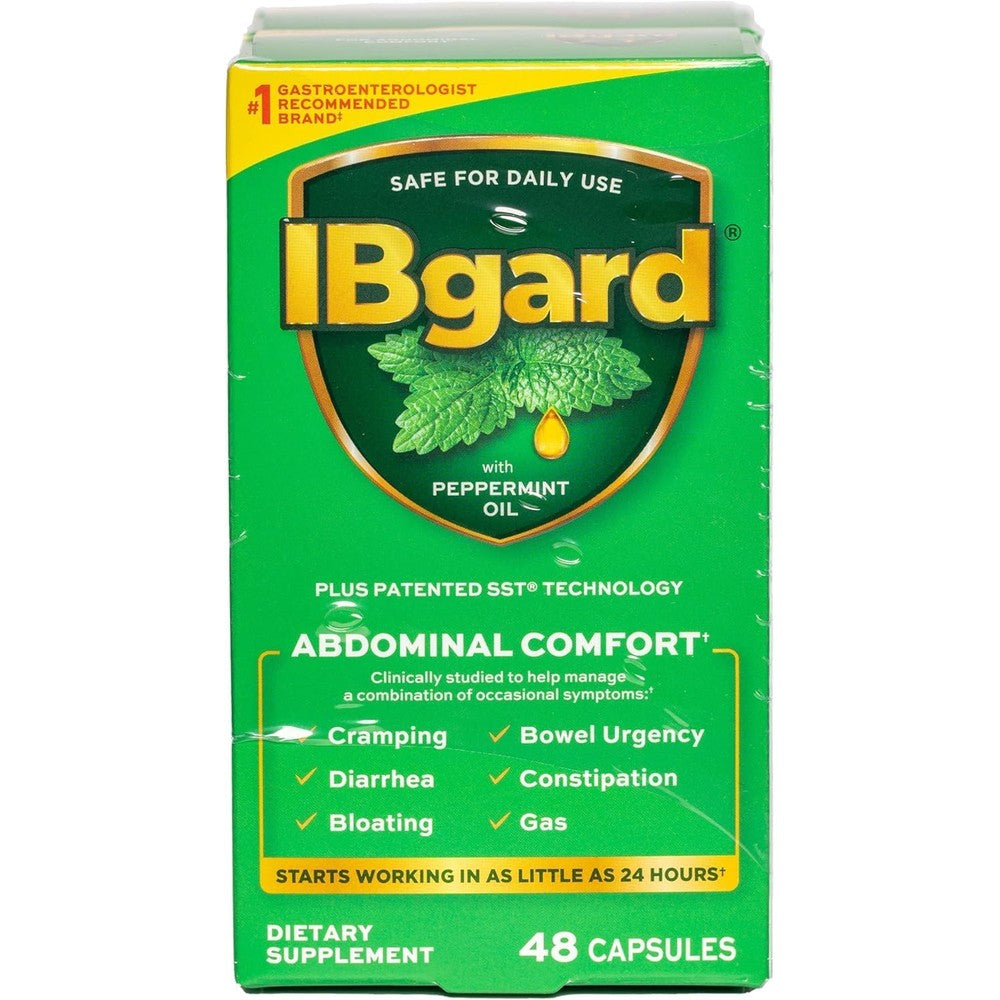 IBgard Gut Health Supplement 96 capsules front box view for IBS symptom relief