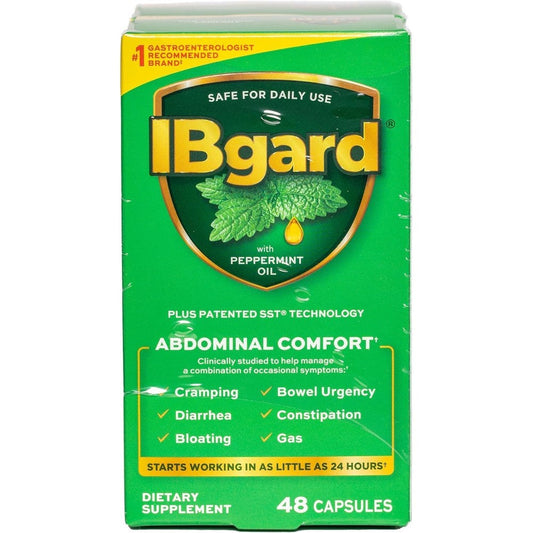 IBgard Gut Health Supplement 96 capsules front box view for IBS symptom relief
