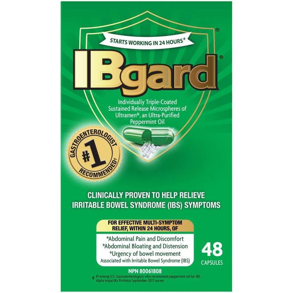 IBgard Daily Gut Health Support peppermint oil capsules front view box for abdominal comfort packaging