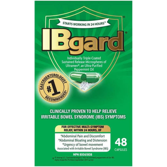 IBgard Daily Gut Health Support peppermint oil capsules front view box for abdominal comfort packaging